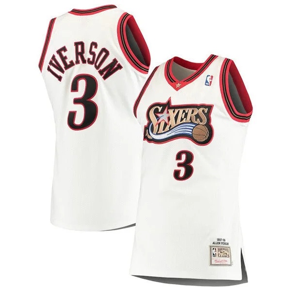 Basketball Jersey For Men-Men's Philadelphia 76ers #3 Allen Iverson Mitchell & Ness White 1997/98 Classics Stitched Basketball Jersey