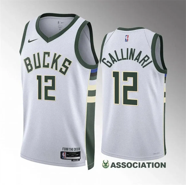 Basketball Jersey For Women-Men's Milwaukee Bucks #12 Danilo Gallinari White Association Edition Stitched Basketball Basketball Jersey