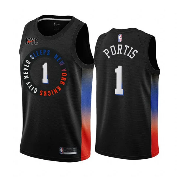 Basketball Jersey Ideal For Practice Sessions-Men's New York Knicks #1 Bobby Portis Black City Edition New Uniform 2020-21 Stitched Basketball Jersey