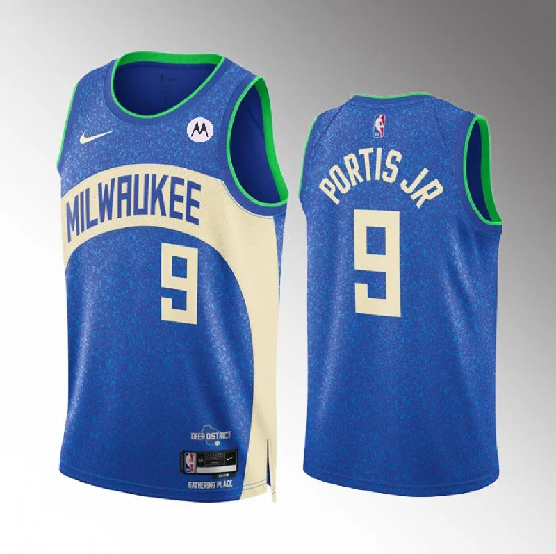 Basketball Jersey Long-Lasting Quality-Men's Milwaukee Bucks #9 Bobby Portis Blue 2023/24 City Edition Stitched Basketball Basketball Jersey