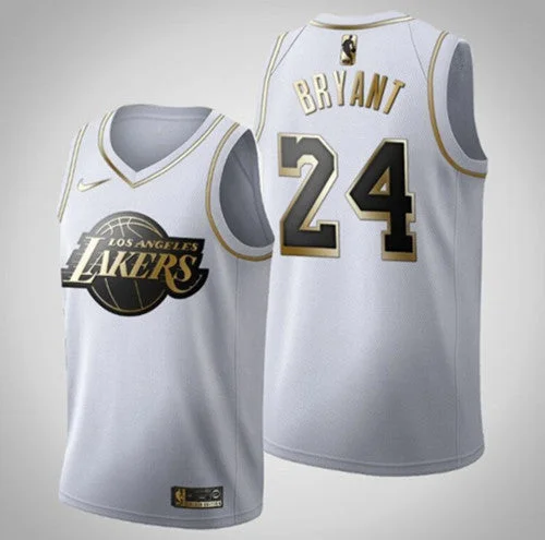 Basketball Jersey Training Gear-Men's Los Angeles Lakers #24 Kobe Bryant Custom White 2019 Golden Edition Stitched Basketball Jersey