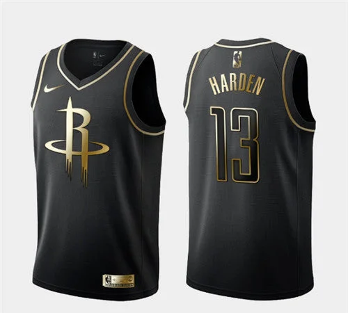 Basketball Jersey Customizable For Teams-Men's Houston Rockets #13 James Harden Black Golden Edition Stitched Basketball Jersey