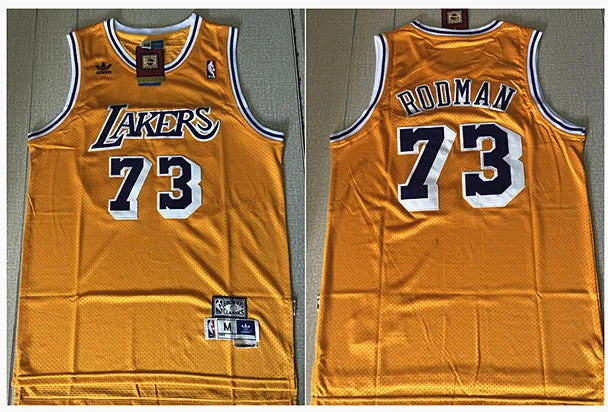 Basketball Jersey With Shorts-Men's Los Angeles Lakers Yellow #73 Dennis Rodman Throwback Stitched Basketball Jersey