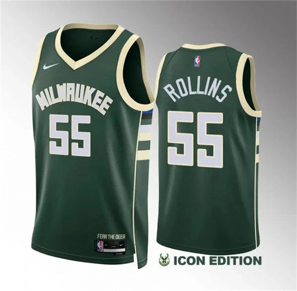 Basketball Jersey With Unique Stitching-Men's Milwaukee Bucks #55 Ryan Rollins Green Icon Edition Stitched Basketball Basketball Jersey