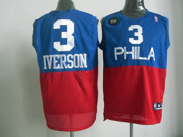 Basketball Jersey Luxury Quality-Philadelphia 76ers 3 Iverson Blue&Red Basketball Jerseys