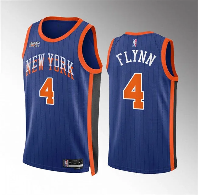 Basketball Jersey For Indoor Games-Men's New Yok Knicks #4 Malachi Flynn Blue 2023/24 City Edition Stitched Basketball Basketball Jersey