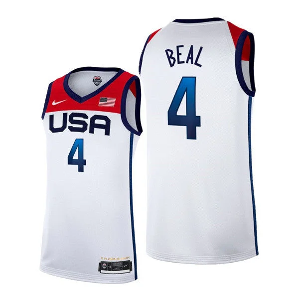 Basketball Jersey For Graduation-Men's USA Basketball #4 Bradley Beal 2021 White Tokyo Olympics Stitched Home Basketball Jersey