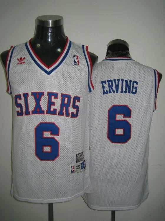 Basketball Jersey Collector's Item-Sixers 6 Erving White Basketball Jerseys