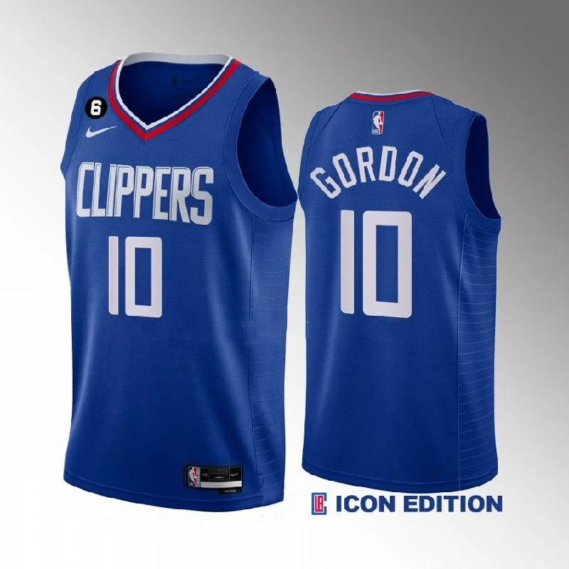 Basketball Jersey Comfortable Neckline-Men's Los Angeles Clippers #10 Eric Gordon Blue Icon Edition With No.6 Patch Stitched Basketball Jersey