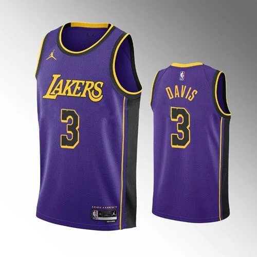 Basketball Jersey Metallic Finish-Men's Los Angeles Lakers #3 Anthony Davis Statement Edition Purple Stitched Basketball Basketball Jersey