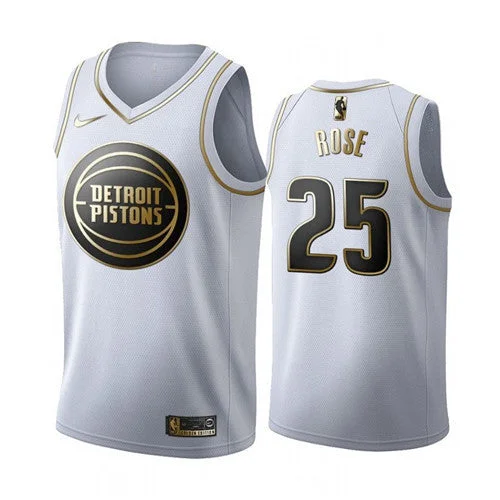 Basketball Jersey Plus Size-Men's Detroit Pistons #25 Derrick Rose White 2019 Golden Edition Stitched Basketball Jersey