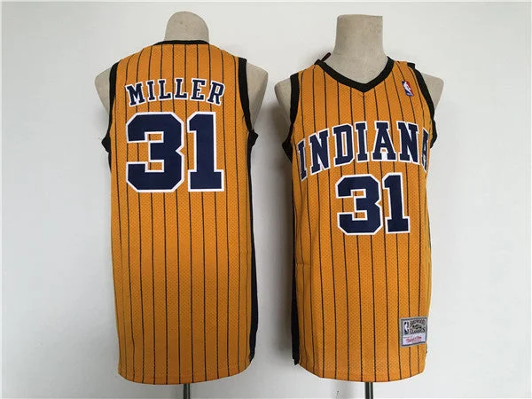 Basketball Jersey Heat Transfer-Men's Indiana Pacers #31 Reggie Miller Yellow Throwback Stitched Basketball Jersey