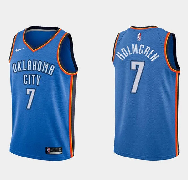 Basketball Jersey Hip Hop Style-Men's Oklahoma City Thunder #7 Chet Holmgren 2022 Draft Blue Stitched Basketball Jersey