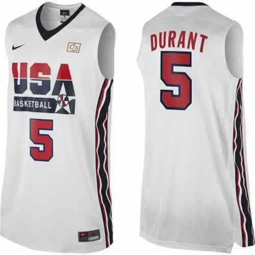 Basketball Jersey Workout Wear-USA 5 Durant 1992 Throwback White Basketball Jerseys