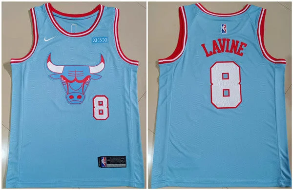 Basketball Jersey Personalized-Men's Chicago Bulls #8 Zach LaVine Light Blue Stitched Basketball Basketball Jersey