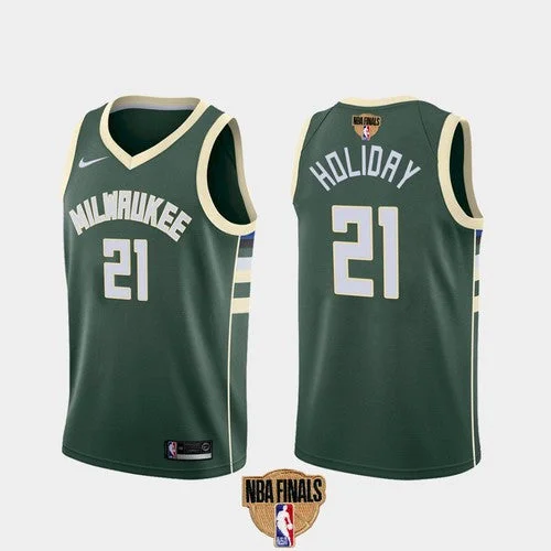 Basketball Jersey Wholesale Price-Men's Milwaukee Bucks #21 Jrue Holiday 2021 Finals Green Association Edition Stitched Basketball Jersey