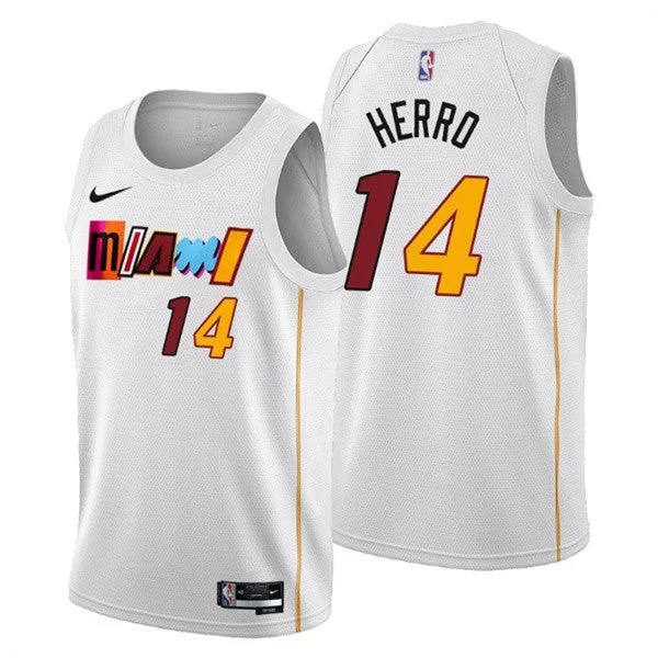 Basketball Jersey High School Team-Men's Miami Heat #14 Tyler Herro 2022/23 White City Edition Stitched Basketball Jersey