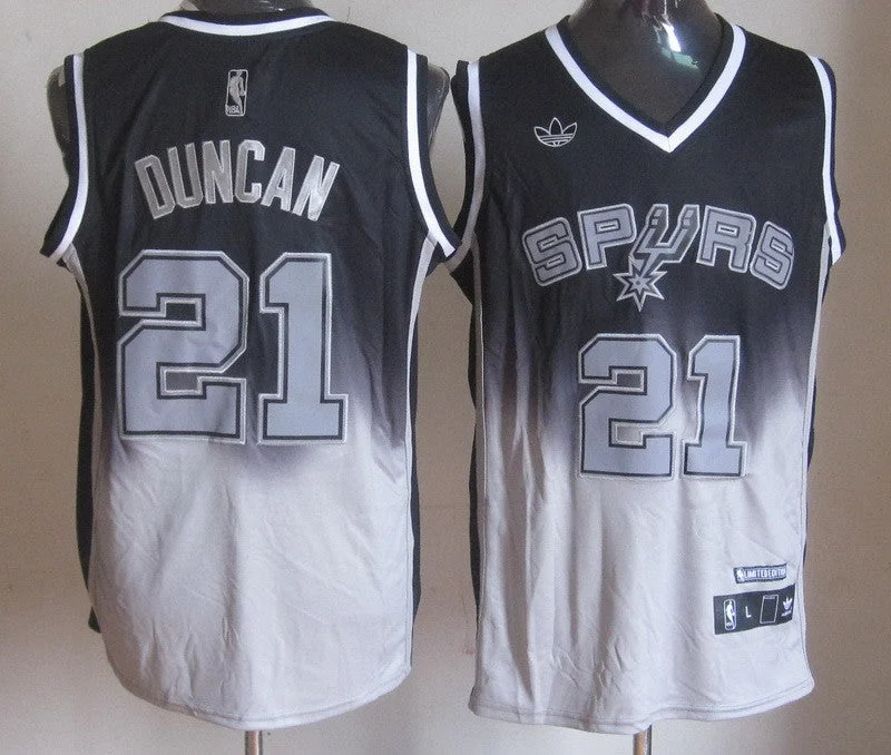 Basketball Jersey Game Day-Spurs 21 Duncan Black&Grey Basketball Jerseys