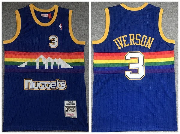 Basketball Jersey With Team Spirit-Men's Denver Nuggets #3 Allen Iverson Blue 2006-07 Throwback Stitched Basketball Jersey