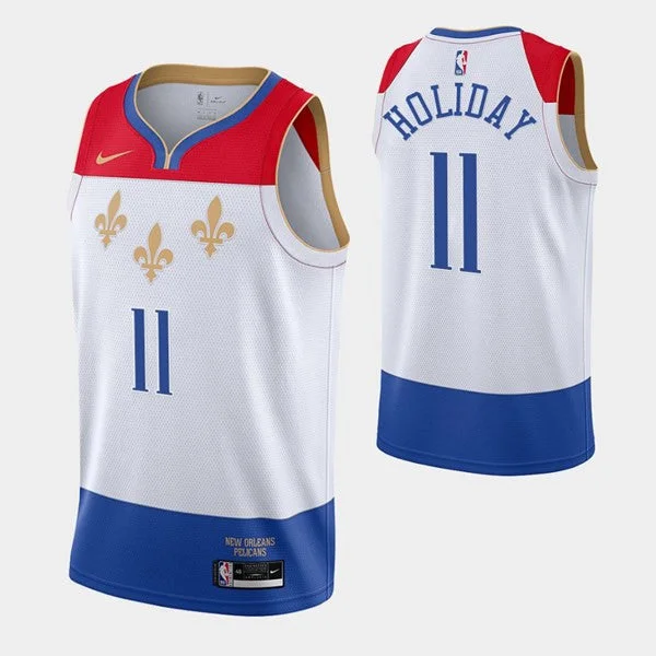 Basketball Jersey With Signature Logo-Men's New Orleans Pelicans #11 Jrue Holiday White City Edition New Uniform 2020-21 Stitched Basketball Jersey