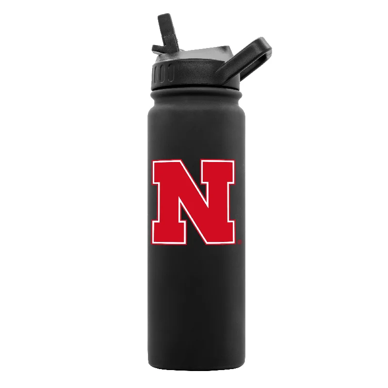 Team Mug For Schools-Nebraska 24oz Black Soft Touch Bottle