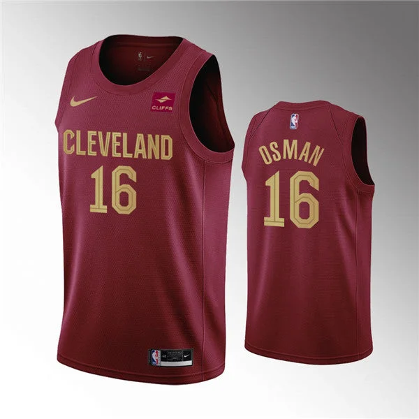 Basketball Jersey Custom Tailored-Men's Cleveland Cavaliers #16 Cedi Osman Wine Icon Edition Stitched Basketball Basketball Jersey