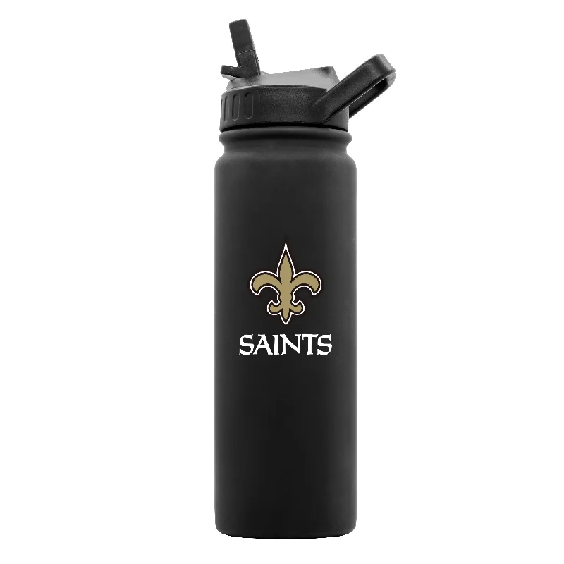 Team Mug With Engraved Name-New Orleans Saints 24oz Black Soft Touch Bottle