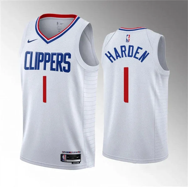 Basketball Jersey For Christmas-Men's Los Angeles Clippers #1 James Harden White 2023 Association Edition Stitched Basketball Jersey