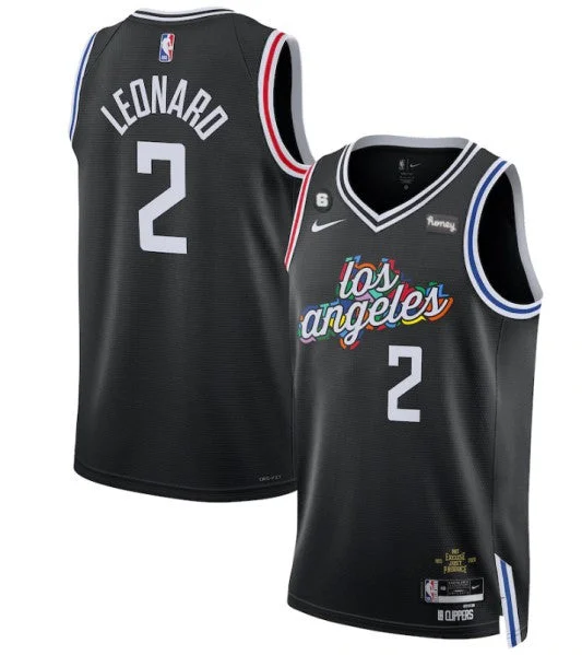 Basketball Jersey Streetwear-Men's Los Angeles Clippers #2 Kawhi Leonard Black 2022/23 City Edition With NO.6 Patch Stitched Basketball Jersey