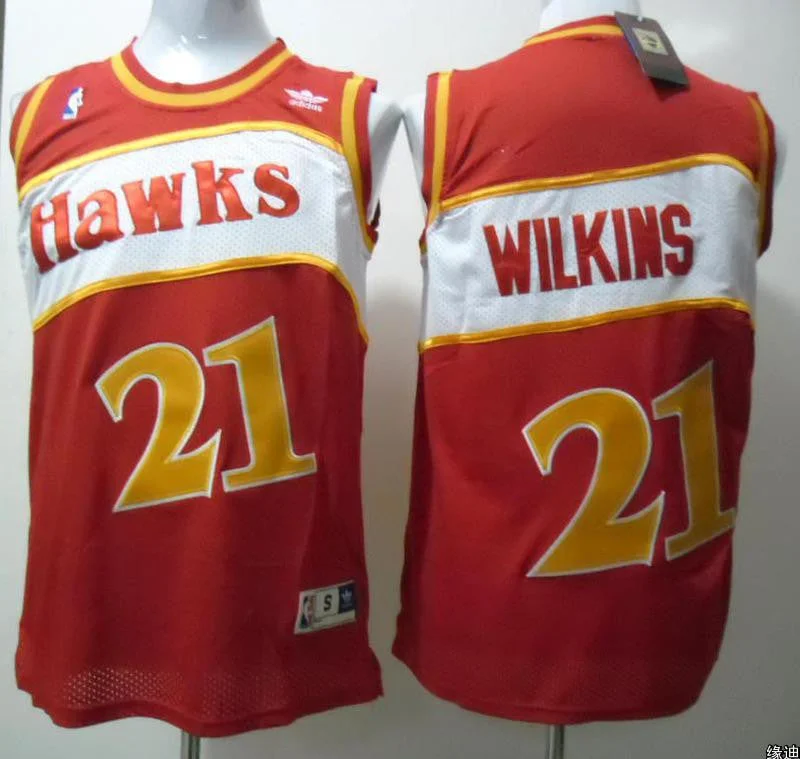 Basketball Jersey Training Gear-Hawks 21 Wilkins Red Mesh Basketball Jerseys