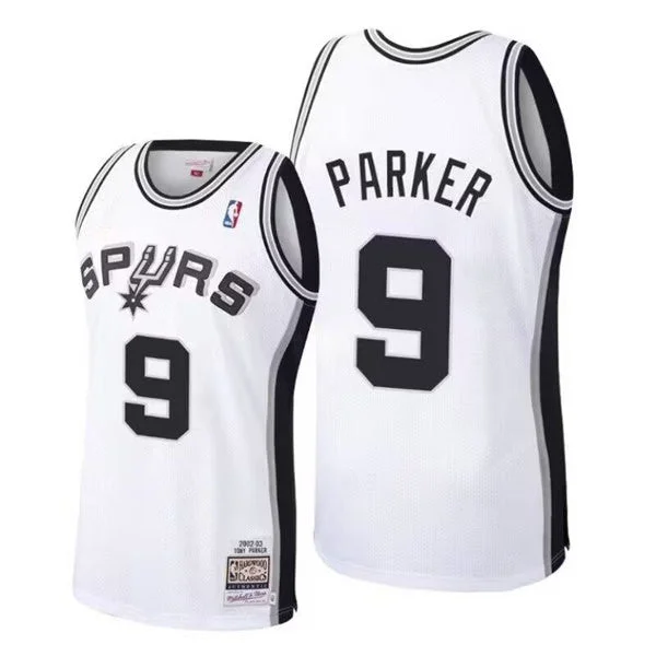 Basketball Jersey For Men-Men's San Antonio Spurs #9 Tony Parker White 2002-03 Finals Champions Stitched Basketball Jersey