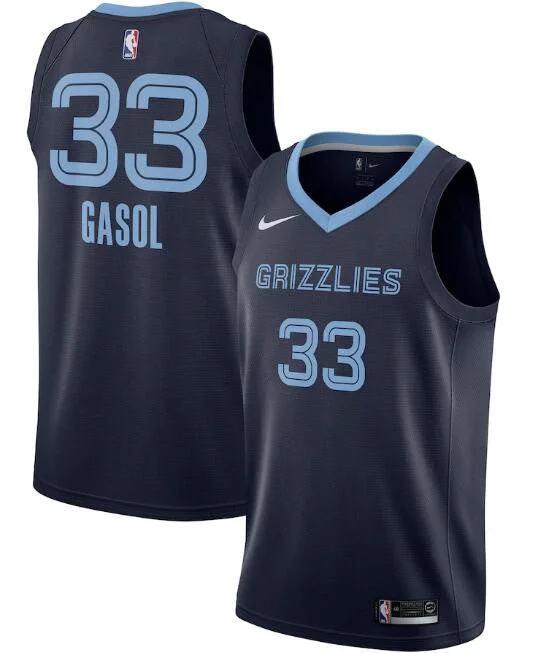 Basketball Jersey Free Shipping-Men's Memphis Grizzlies Navy #33 Marc Gasol Icon Edition Stitched Basketball Jersey