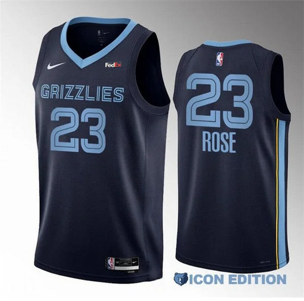 Basketball Jersey Eco-Friendly-Men's Memphis Grizzlies #23 Derrick Rose Navy Icon Edition Stitched Basketball Jersey