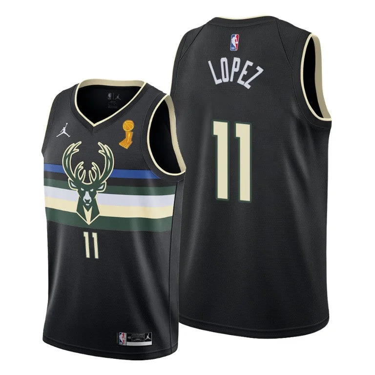 Basketball Jersey Breathable Design-Men's Milwaukee Bucks #11 Brook Lopez 2021 Black Finals Champions Stitched Basketball Basketball Jersey