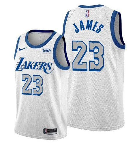 Basketball Jersey Training Gear-Men's Los Angeles Lakers #23 LeBron James White City Edition 2020-21 New Blue Silver Logo Stitched Basketball Jersey