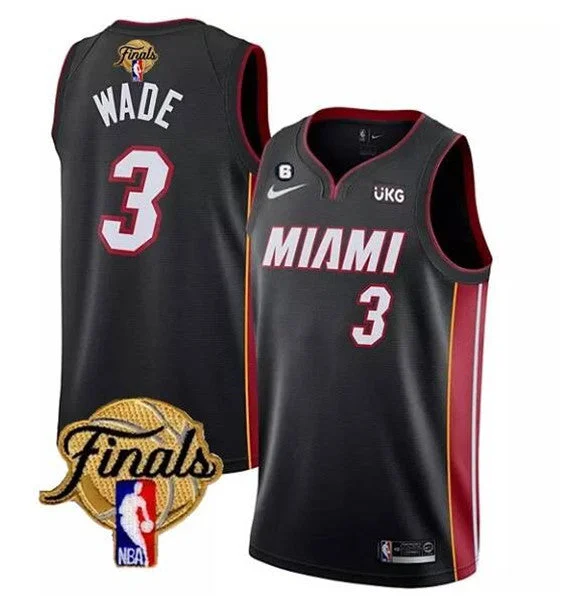 Basketball Jersey New Arrival-Men's Miami Heat #3 Dwyane Wade Black 2023 Finals Icon Edition With NO.6 Patch Stitched Basketball Basketball Jersey