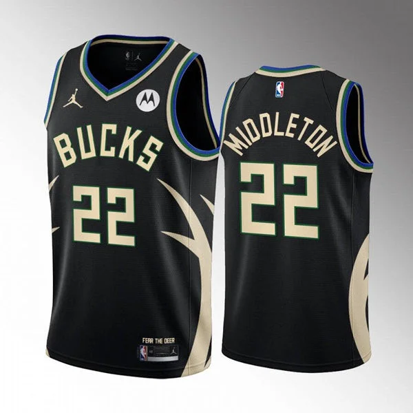 Basketball Jersey Team Uniform-Men's Milwaukee Bucks #22 Khris Middleton Black Stitched Basketball Basketball Jersey