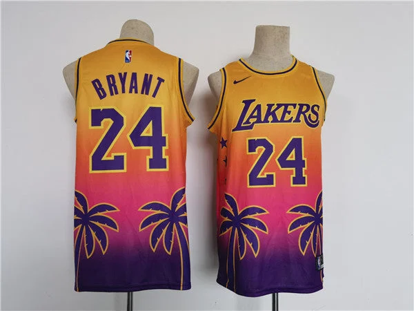 Basketball Jersey Screen Printed-Men's Los Angeles Lakers #24 Kobe Bryant Yellow/Pink Throwback basketball Basketball Jersey