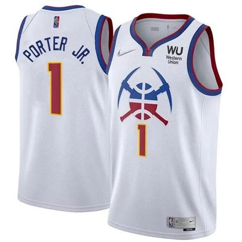 Basketball Jersey Stretchable-Men's Denver Nuggets #1 Michael Porter Jr. White Stitched Basketball Jersey