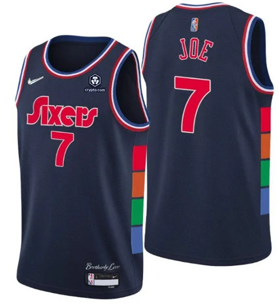 Basketball Jersey Neon Colors-Men's Philadelphia 76ers #7 Isaiah Joe 2021/22 City Edition Navy 75th Anniversary Stitched Swingman Basketball Jersey