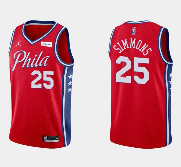 Basketball Jersey Designed For Quick Moves-Men's Philadelphia 76ers Red #25 Ben Simmons Statement Edition Stitched Swingman Basketball Jersey