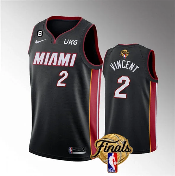 Basketball Jersey Sustainable Fabric-Men's Miami Heat #2 Gabe Vincent Black 2023 Finals Icon Edition With NO.6 Patch Stitched Basketball Basketball Jersey