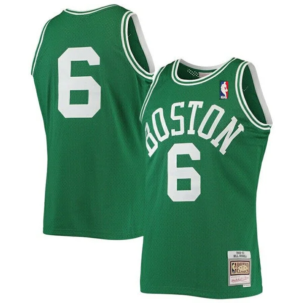 Basketball Jersey Eco-Friendly-Men's Boston Celtics #6 Bill Russell 1962-63 Mitchell & Ness Green Swingman Stitched Basketball Jersey