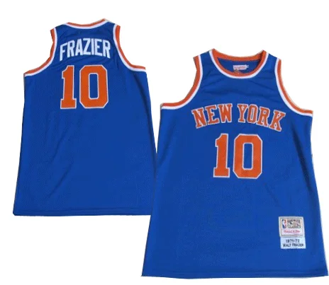 Basketball Jersey With Bold Colors-New York Knicks 10 FRAZIER blue Throwback Basketball Jerseys