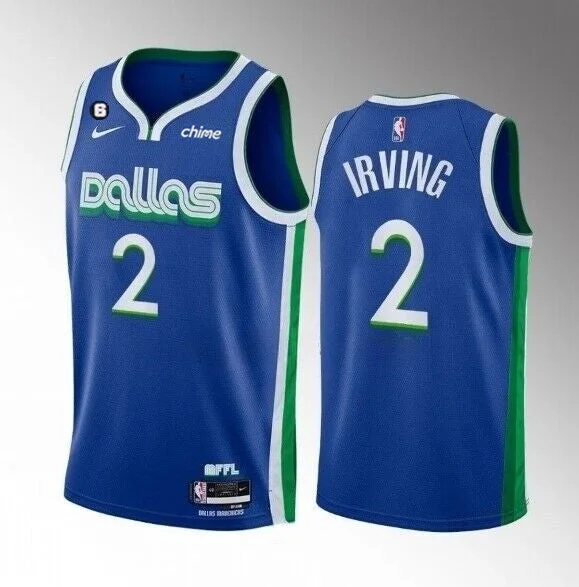 Basketball Jersey Bulk Order-Men's Dallas Mavericks #2 Kyrie Irving Blue 2022/23 City Edition With NO.6 Patch Stitched Basketball Basketball Jersey