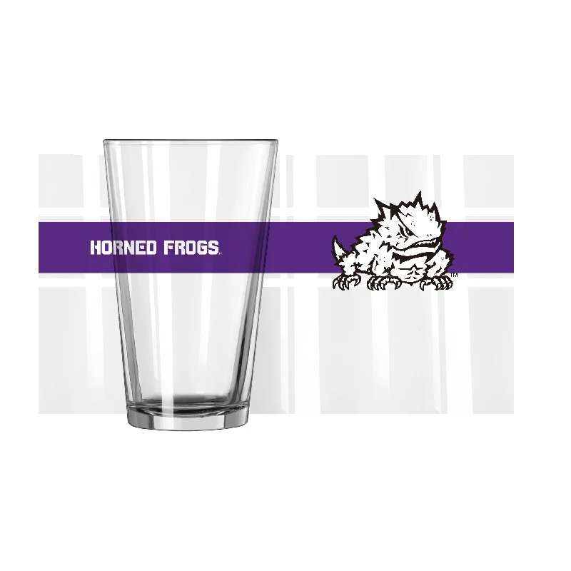 Team Mug With Wooden Handle-TCU 16oz Stripe Pint Glass