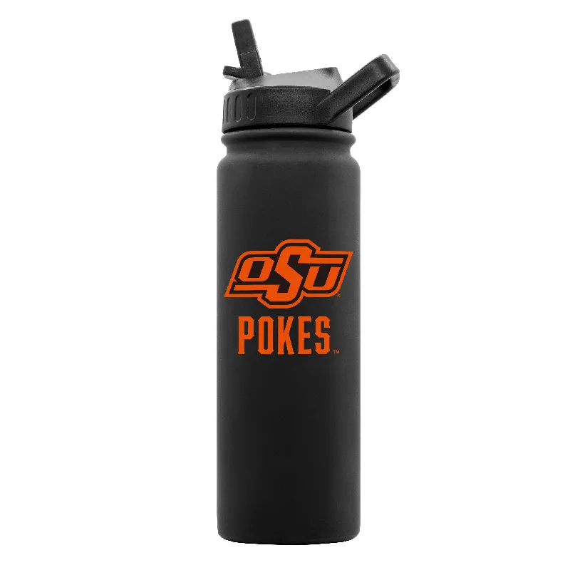 Team Mug For Charity Events-Oklahoma State 24oz Black Soft Touch Dbl Wall Btl