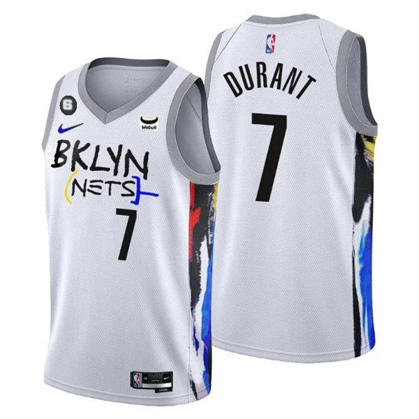 Basketball Jersey Embroidered-Men's Brooklyn Nets #7 Kevin Durant White 2022/23 City Edition With NO.6 Patch Stitched Basketball Basketball Jersey