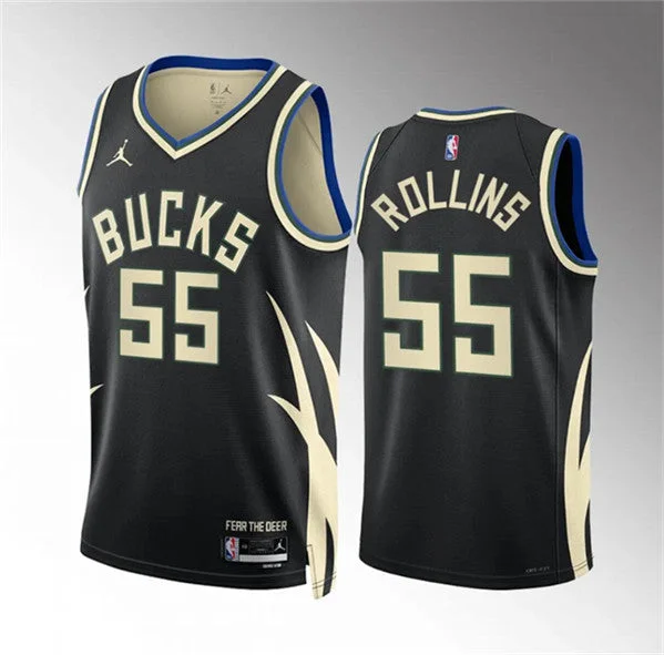 Basketball Jersey Comfortable Fit-Men's Milwaukee Bucks #55 Ryan Rollins Black Statement Edition Stitched Basketball Basketball Jersey