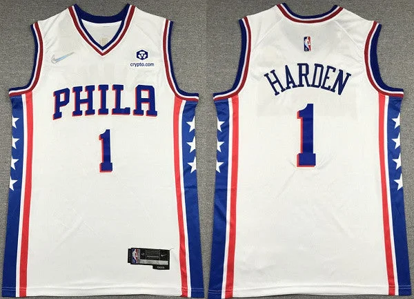 Basketball Jersey Youth Size-Men's Philadelphia 76ers #1 James Harden White 75th Anniversary Association Edition Swingman Stitched Basketball Jersey